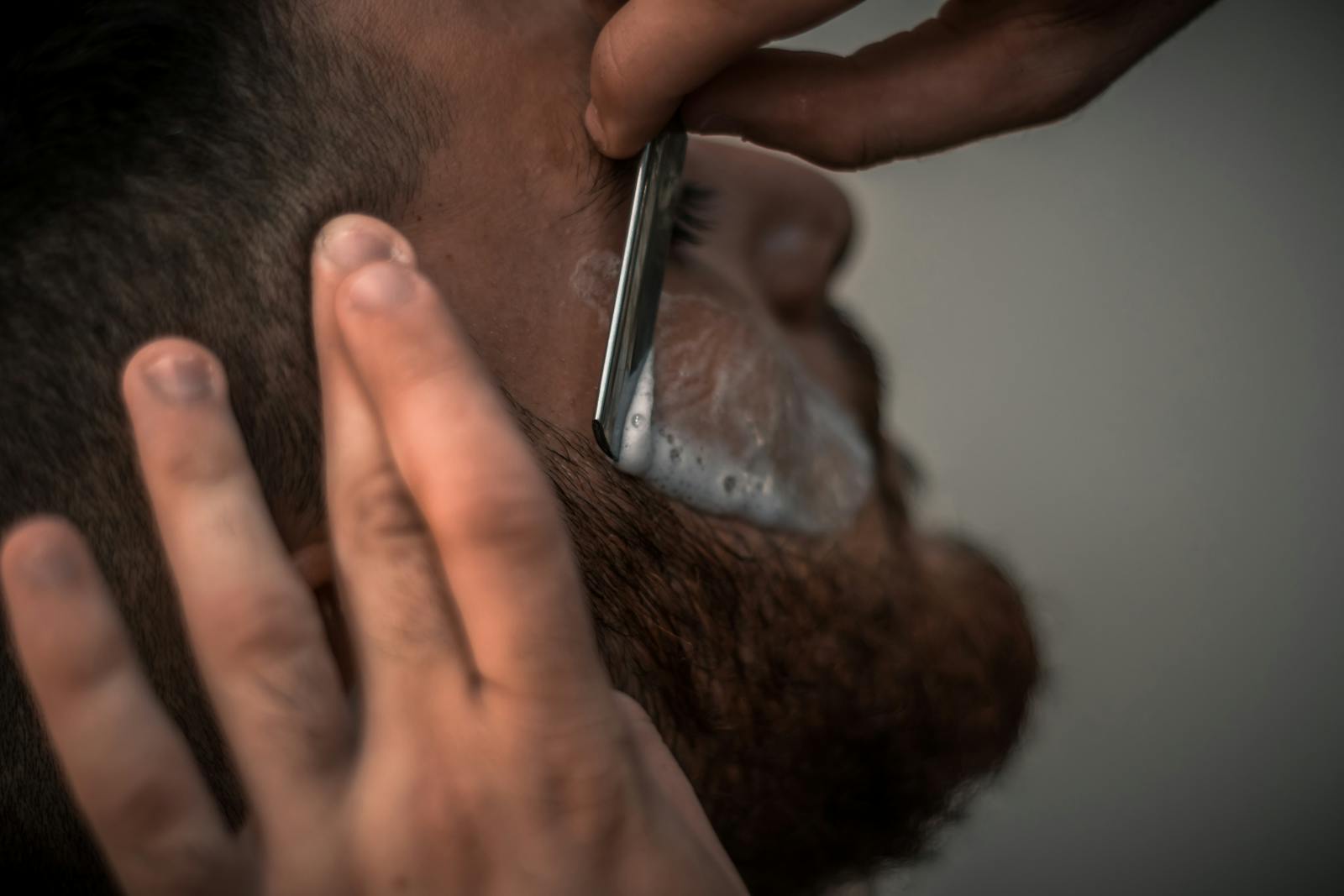 Macro of a scissor cut on short hair